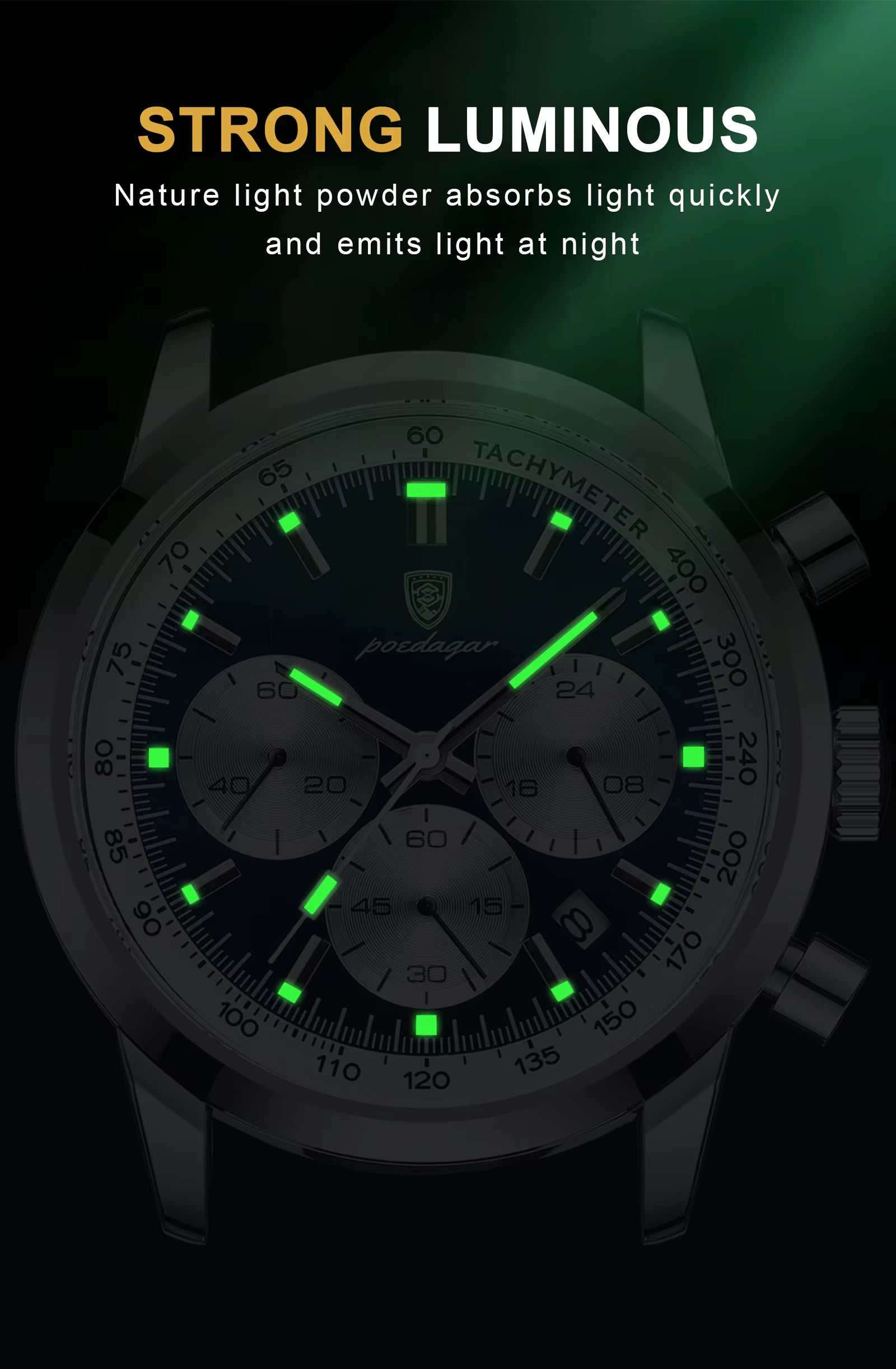 POEDAGAR Men’s Chronograph Watch 921 – Waterproof Luminous Quartz Wristwatch with Leather Strap