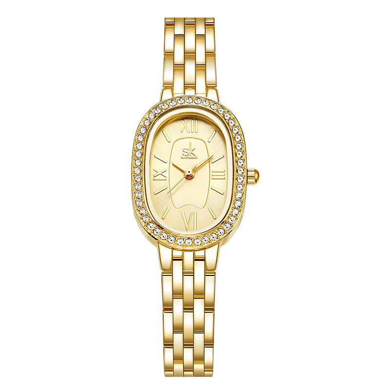 Shengke Elegant Oval Crystal Women Watch – Roman Numerals Jewelry Band Slim Quartz Wristwatch Ellaine