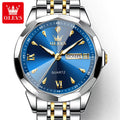 OLEVS 9998 Men’s Quartz Watch – Original Movement, Luminous Dial, Dual Calendar, Stainless Steel Strap, Water Resistant