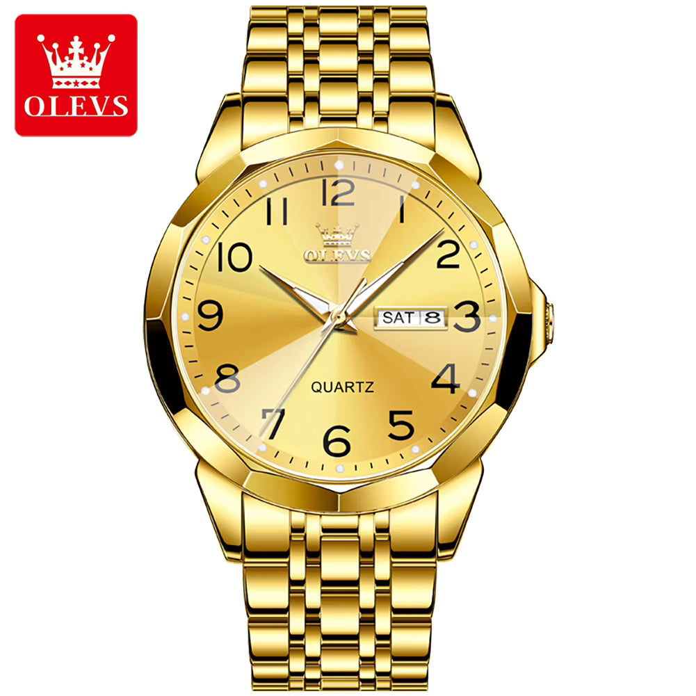 OLEVS 9970 Men’s Quartz Watch – Stainless Steel Luxury Business Watch with Calendar