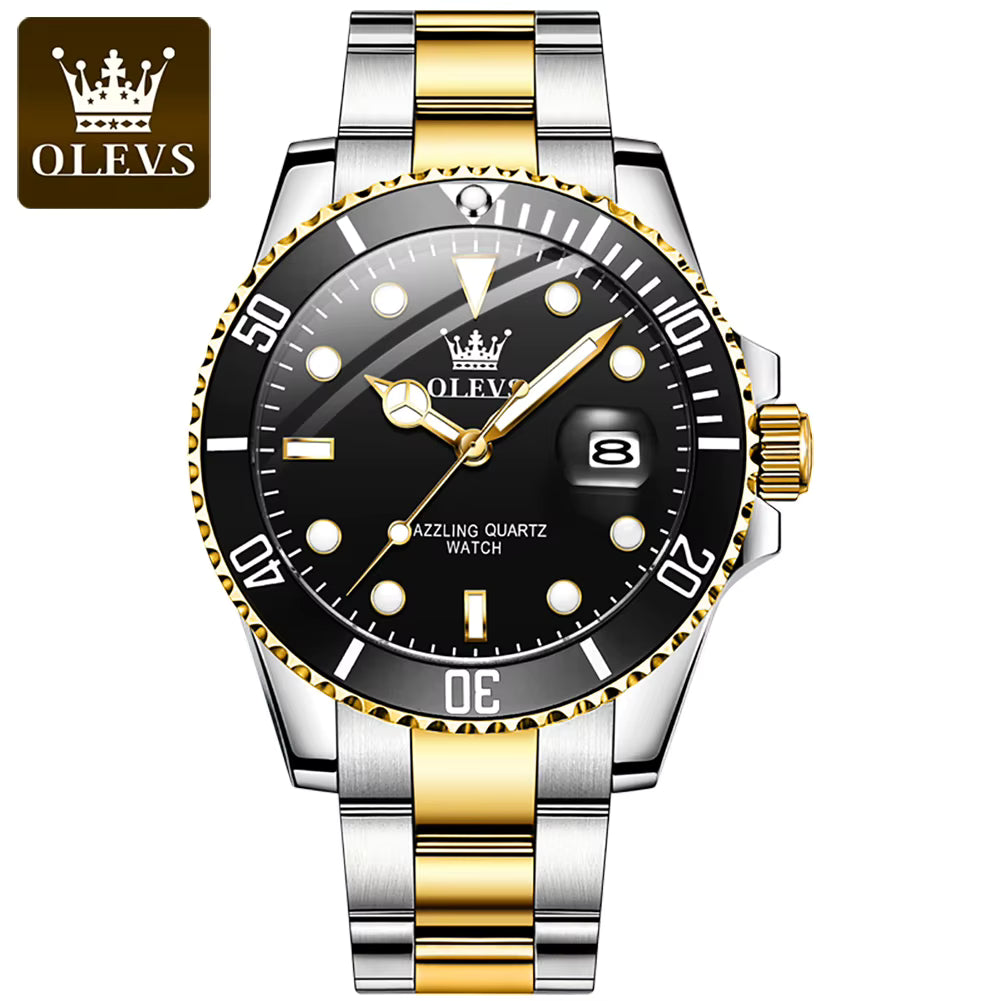 OLEVS 5885 Men’s Diamond Quartz Watch – Stainless Steel, Waterproof, Luminous Business Style