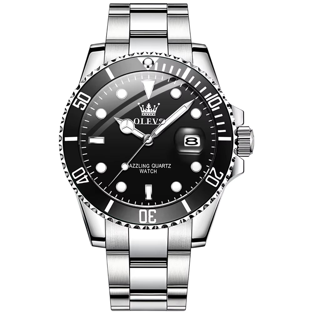 OLEVS 5885 Men’s Diamond Quartz Watch – Stainless Steel, Waterproof, Luminous Business Style