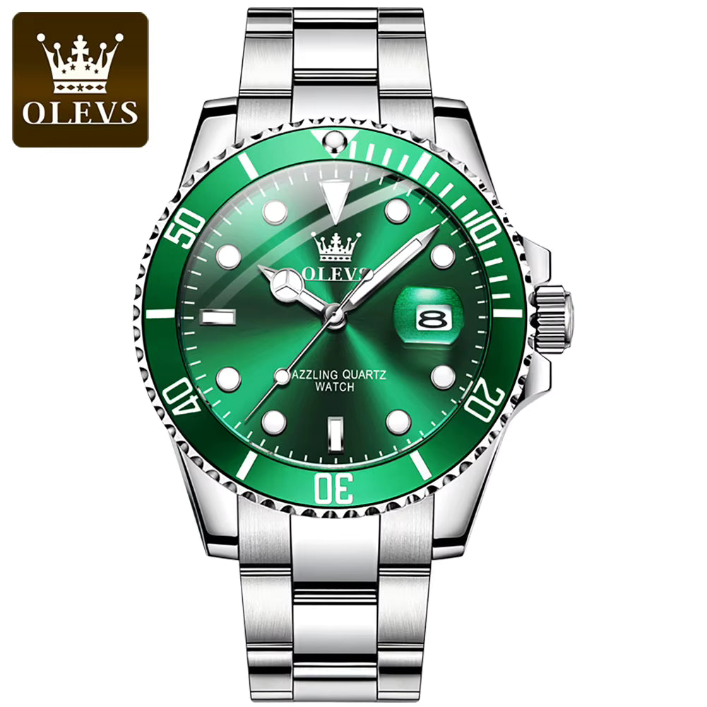 OLEVS 5885 Men’s Diamond Quartz Watch – Stainless Steel, Waterproof, Luminous Business Style