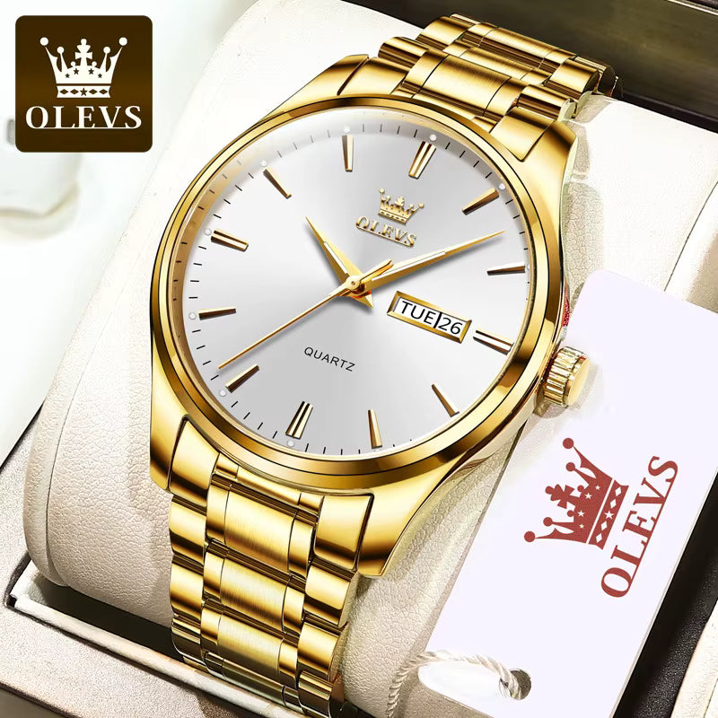 OLEVS 6898 Men’s Quartz Watch – Stainless Steel Waterproof Wristwatch with Luminous Dial & Date Display