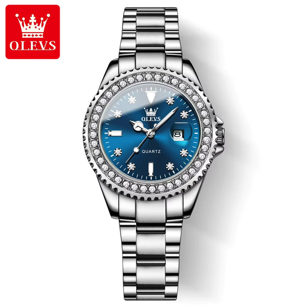 OLEVS 9945 Green Women’s Watch – Waterproof Stainless Steel Automatic Quartz Wristwatch