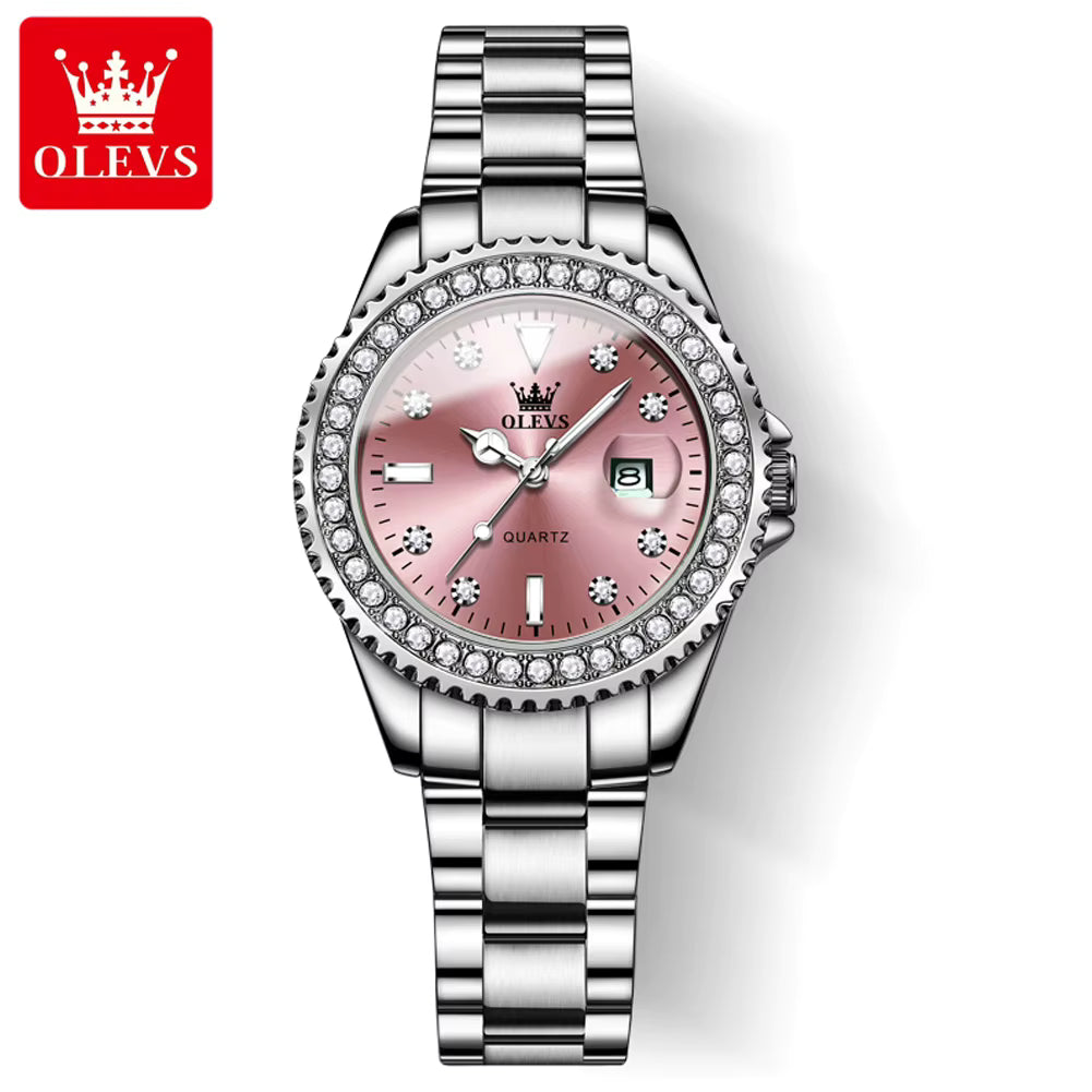 OLEVS 9945 Green Women’s Watch – Waterproof Stainless Steel Automatic Quartz Wristwatch