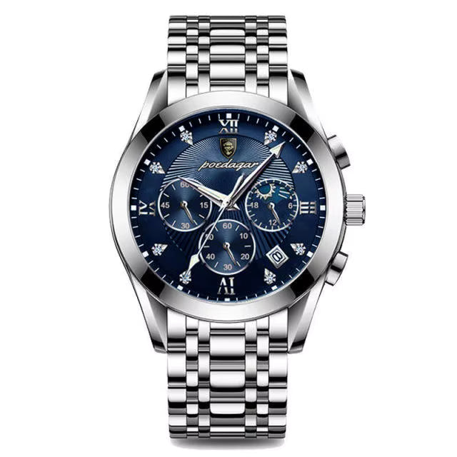 POEDAGAR 820 Men’s Quartz Watch – Waterproof Sport Watch with Genuine Leather Strap & Luminous Display