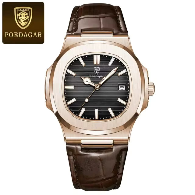 POEDAGAR 613 Men’s Quartz Watch – Green Dial, Stainless Steel Sports Wristwatch
