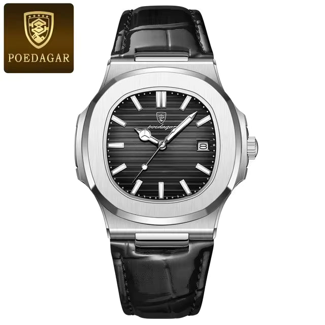 POEDAGAR 613 Men’s Quartz Watch – Green Dial, Stainless Steel Sports Wristwatch