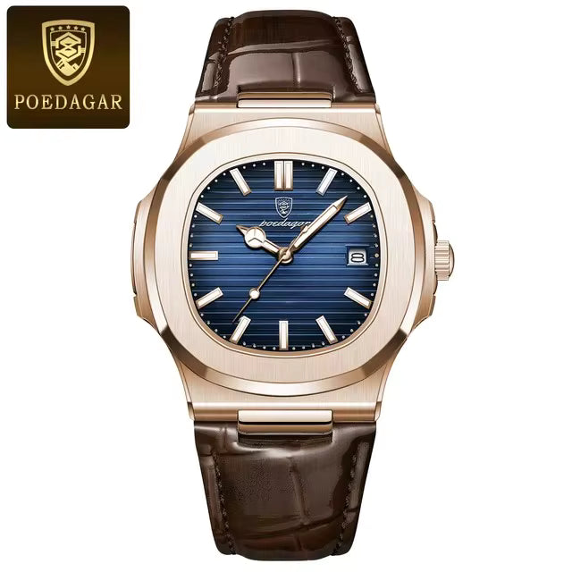 POEDAGAR 613 Men’s Quartz Watch – Green Dial, Stainless Steel Sports Wristwatch