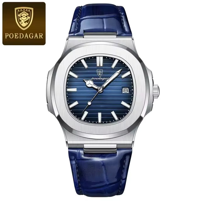 POEDAGAR 613 Men’s Quartz Watch – Green Dial, Stainless Steel Sports Wristwatch