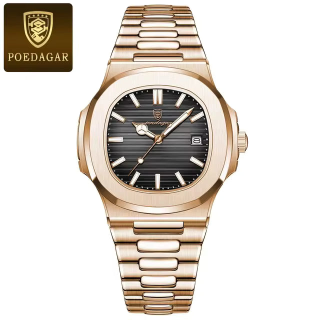 POEDAGAR 613 Men’s Quartz Watch – Green Dial, Stainless Steel Sports Wristwatch