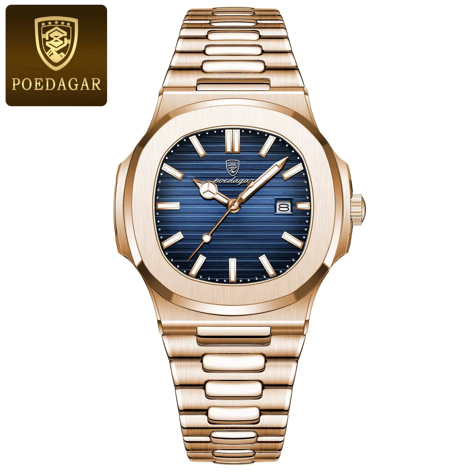 POEDAGAR 613 Men’s Quartz Watch – Green Dial, Stainless Steel Sports Wristwatch