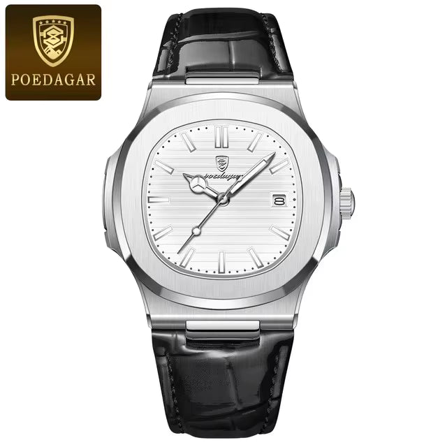 POEDAGAR 613 Men’s Quartz Watch – Green Dial, Stainless Steel Sports Wristwatch