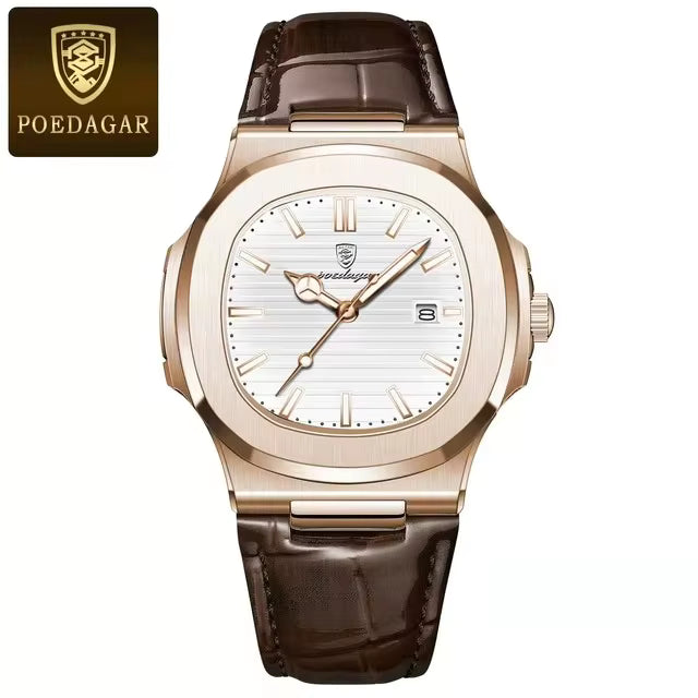 POEDAGAR 613 Men’s Quartz Watch – Green Dial, Stainless Steel Sports Wristwatch